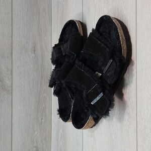 Birkenstock Black Furry Sandals